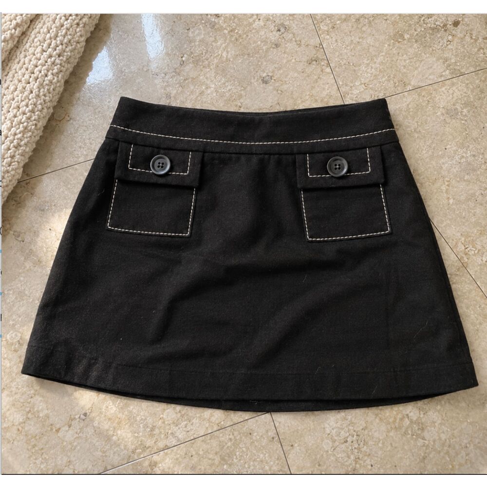 H&M Womens 2 Black Mini Skirt Y2K Clueless Preppy A Line Buckle Pocket Academia